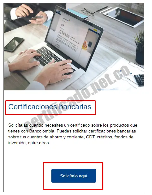Descarga del certificado Bancolombia en su página web