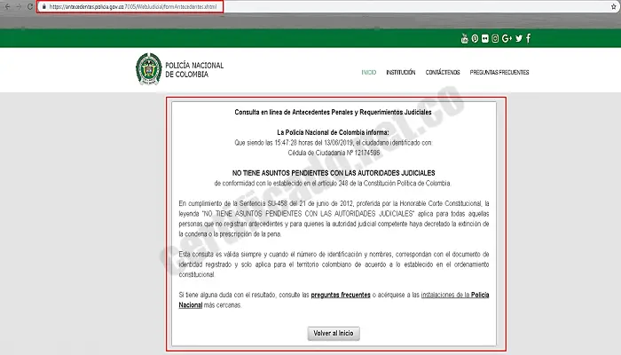 consulta en línea del certificado judicial policía