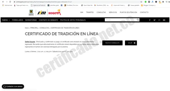 Certificado tradición vehículos en Bogotá: Web oficial de solicitud