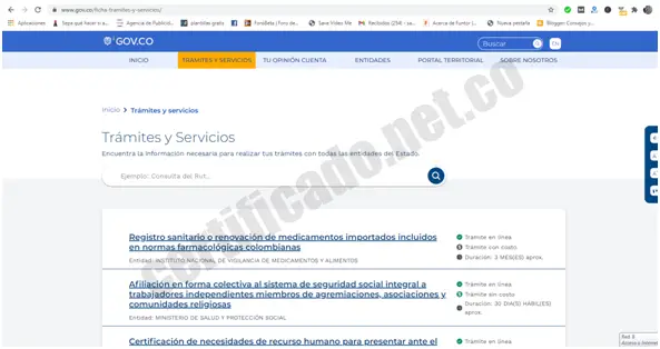 Trámites y Servicios del gobierno colombiano